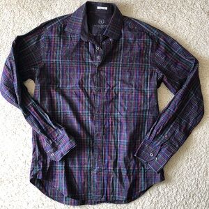 Bugatchi Men's Vibrant Plaid Button Down Cotton Shirt Fun Y2K Sz M